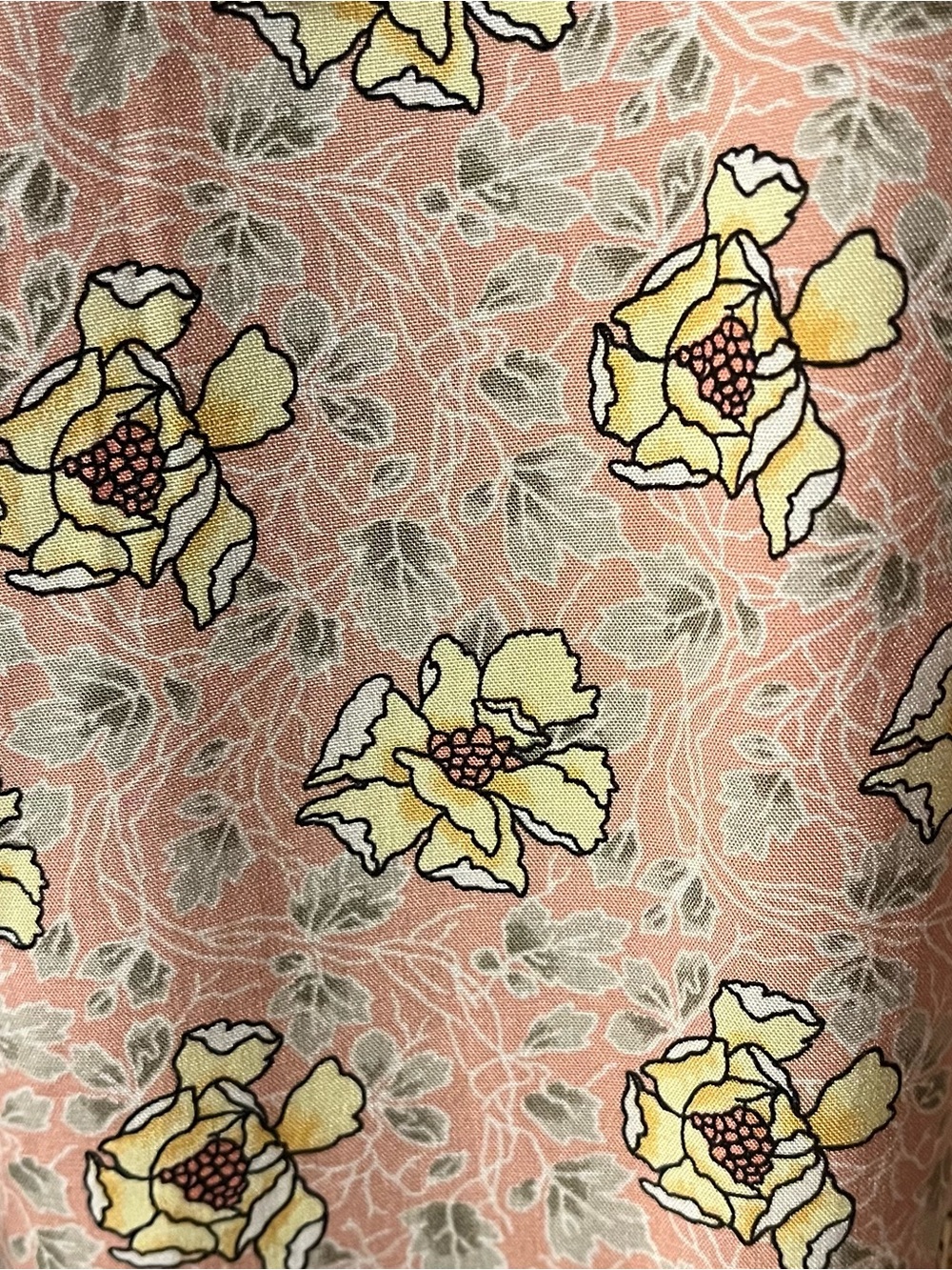 Max Studio Top Floral Pink Ruffle  Sleeve Yellow Bloom Print Blouse M/L